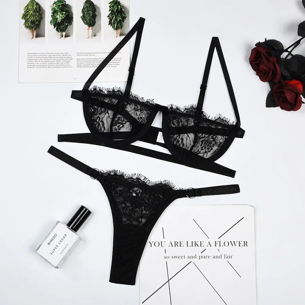 Sexy Lingerie Woman Lace Transparent Underwear Fairy Embroidery Brief Sets Delicate Bra Kit Push Up Breves Sets Thin Erotic Bras - Image 5