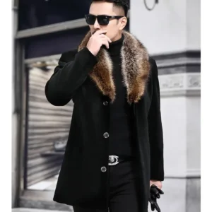 New Woolen Coat Men's Winter Single Breasted Thick Medium Long Woolen Windbreaker Woolen Collar Warm Coat Male Clothing