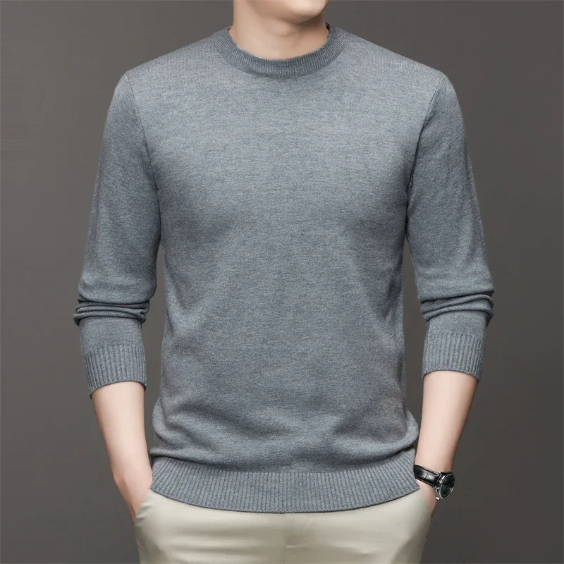 7 Colour Men's Round Neck Long Sleeved Solid Color Sweater Soft Warm and Comfortable Top with a Base - Image 5