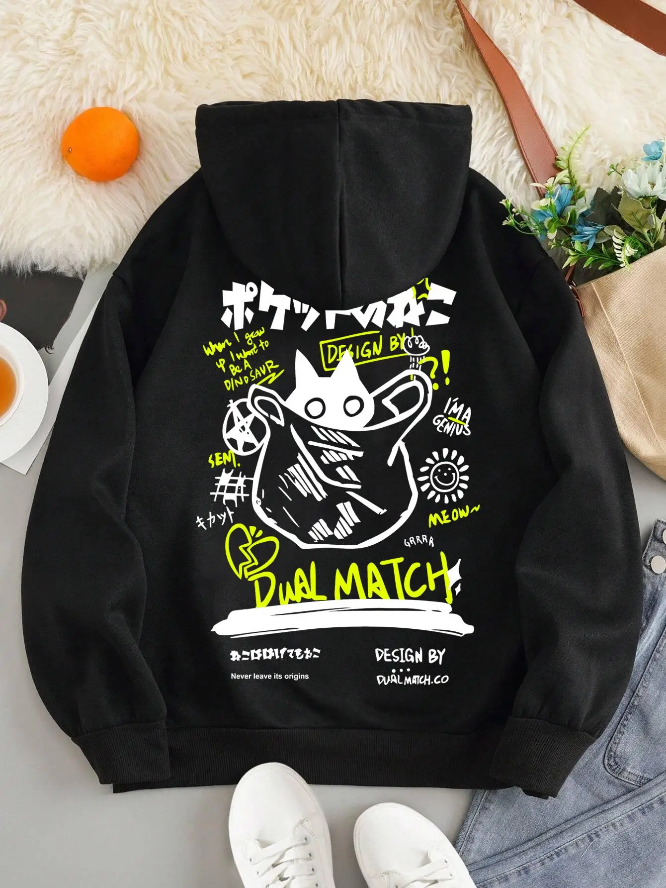 Cute Cat Cartoon Printed Sweatshirt Women Harajuku Casual Loose Hooded Fashion Soft Pocket Hoodies Autumn Warm Female Clothes - Image 5