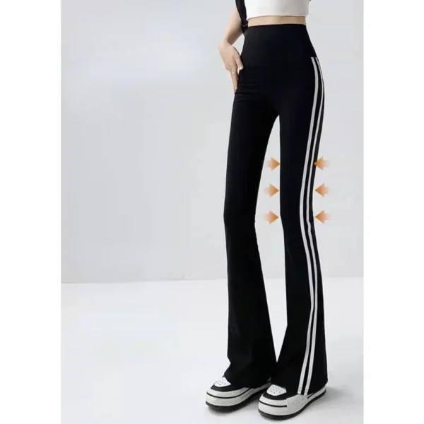 Women Stripe Flared Shark Pants Thin Style Yoga Leggings High Waist Hip Liftting Workout Running Fashion Skinny Sports Leggings