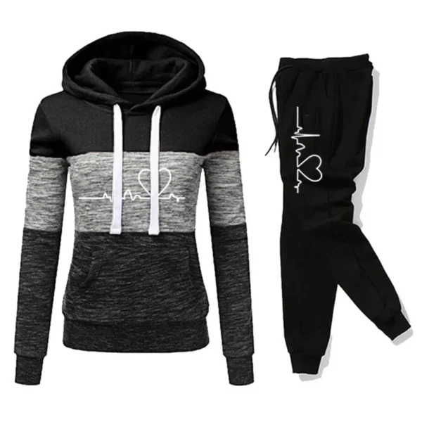 Women Tracksuit Printing Hooded Sweatshirt Sweatpant Color Block Versatile Casual Jogging Pullovers Sport Trousers Outfits S-3XL - Image 3
