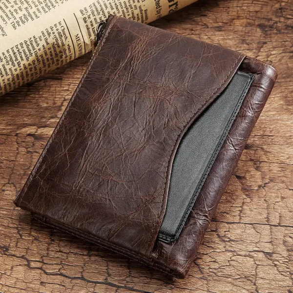 Top Quality Genuine Cow Leather Wallet Men Hasp Design Short Purse With Passport Photo Holder For Male Clutch Wallets Engraving - Image 4