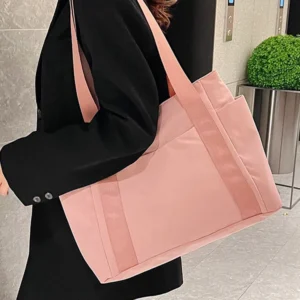 Large Capacity Shoulder Bag For Women, Durable Nylon Casual Bag With Multiple Pockets, Lightweight Travel Tote