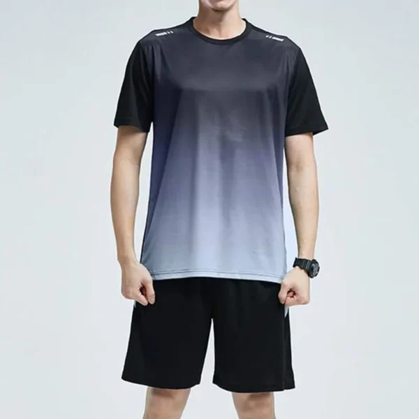 Men Active Quick Dry Crew Neck T Shirts and Shorts Set Athletic Workout Short Sleeve Clothes Basketball Running Gym Sports Suit - Image 3