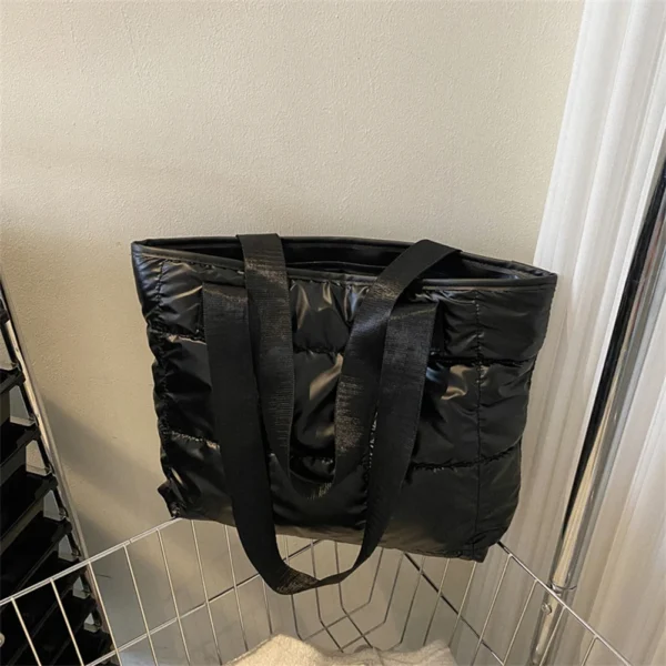Fashion Ladies Tote Handbags Large Capacity Cotton Padded Shopping Bag Rhombus Portable Handbag Quilted Solid for Leisure Travel - Image 5