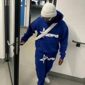 Trendy Kangaroo Pocket Hoodie And Sweatpants 2 Piece Set For Man Casual Letter Printed Outfits 2024 Elastic Waist Pants Suit
