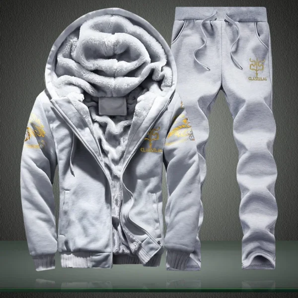 Men's autumn and winter sports set hooded casual cardigan jacket outdoor thickened warm sports shirt+pants two-piece set - Image 3