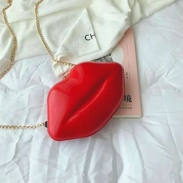 1pc Niche Red Lip Shaped Chain Bag, Novelty Mini Shoulder Bag, Women's Stylish Zipper Bag - Image 2