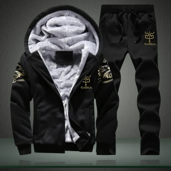 Men's autumn and winter sports set hooded casual cardigan jacket outdoor thickened warm sports shirt+pants two-piece set - Image 2