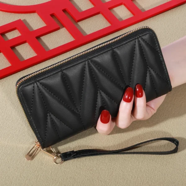 Fashion Quilted Long Wallet For Women, Zipper Around Clutch Coin Purse, Multi Card Slots Mobile Phone Bag - Image 5