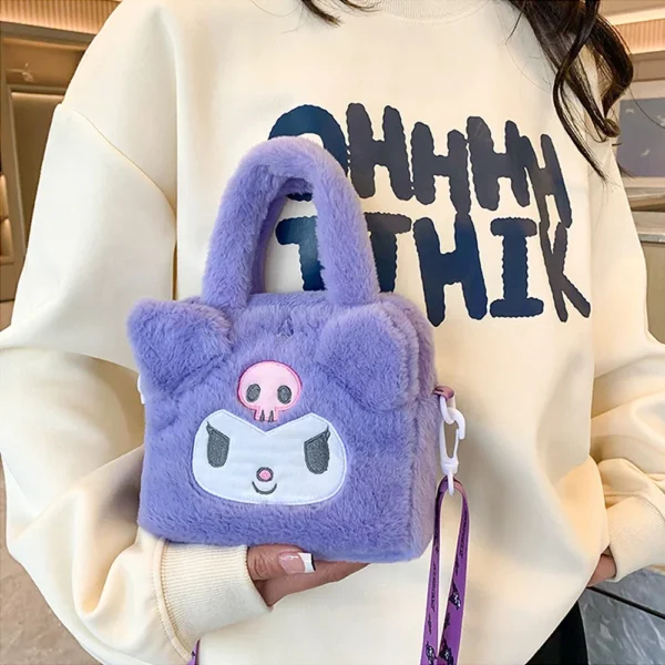 Sanrio Plush Bag Kawaii Kuromi Cinnamoroll Melody Cartoon Anime Handbag Crossbody Cosmetic Travel Storage Bags Women Girls Gifts - Image 3