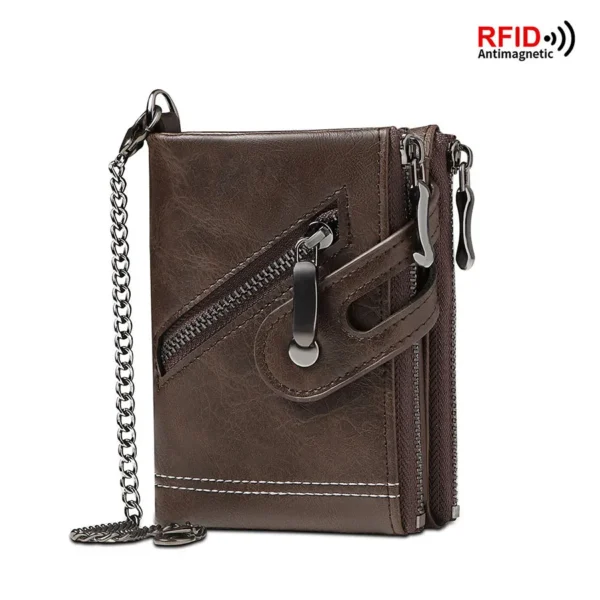 Classic retro Men's Chain Wallet RFID Anti-Theft Men's Leather Wallet Double Zipper Coin Purse Credit Card Holder for Men - Image 2