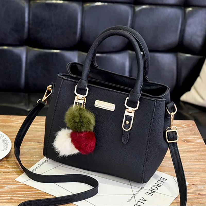 PU Leather Ladies HandBags Women Vintage Purse Plush Tassel Messenger Bags Tote Boston Shoulder Crossbody Bag - Image 3