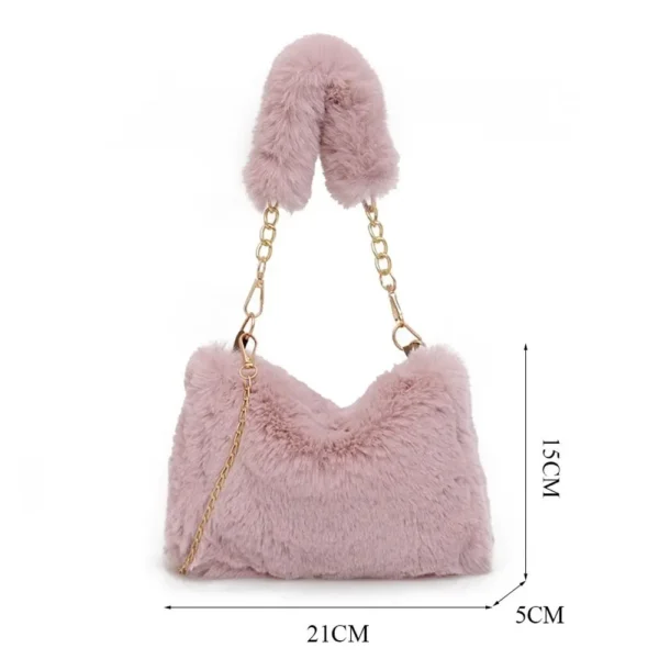Fashion Women Fluffy Shoulder Bags Female Winter Chain Underarm Bag Solid Color Handbag Soft Plush Handle Bag - Image 6