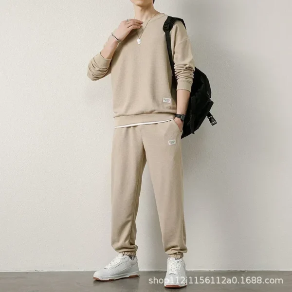 Men's Casual Suit with Round Neck Sweatshirt and Long-Sleeved Trousers for Autumn and Winter Tracksuit Mens Clothes