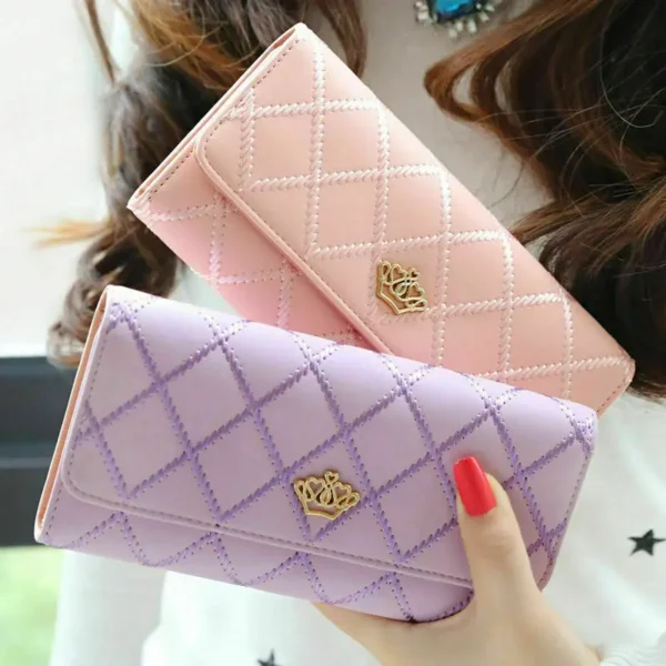 Black Long Wallets for Women PU Leather Diamond Pattern Purse Card Holder Crown Buckle Ladies Phone Bag Fashion Clutch Bag - Image 4