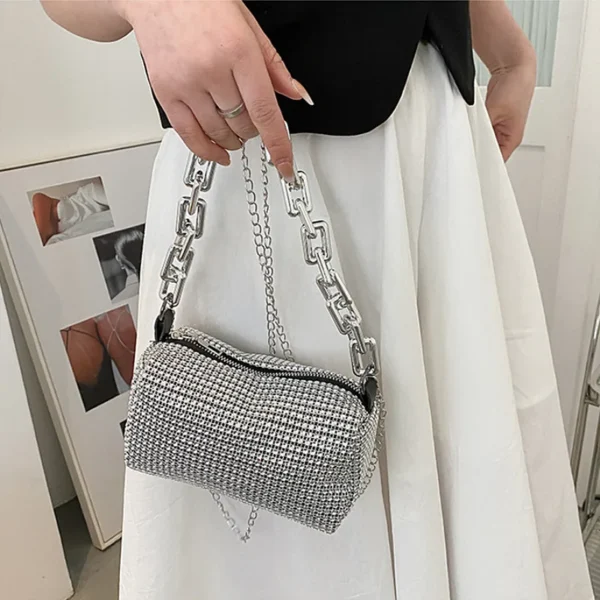 Allover Rhinestone Bucket Bag, Glitter Chain Prom Purse, Women's Mini Crossbody Bag (6.3*3.54) Inch - Image 4