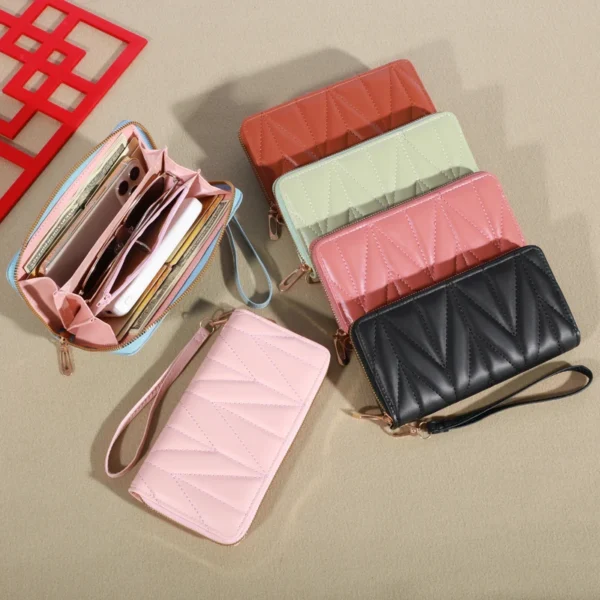 Fashion Quilted Long Wallet For Women, Zipper Around Clutch Coin Purse, Multi Card Slots Mobile Phone Bag - Image 3