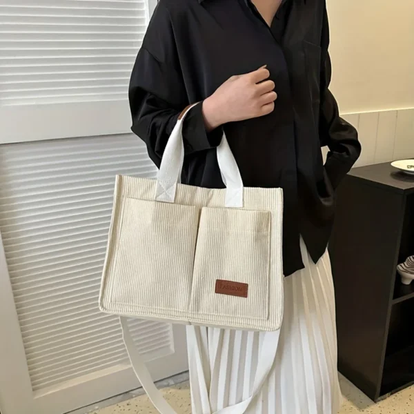 Women's Corduroy Tote Bag Large Capcity Handbags for Women Commuting Women's Bag Messenger Shoulder Bag Female Handbag - Image 3