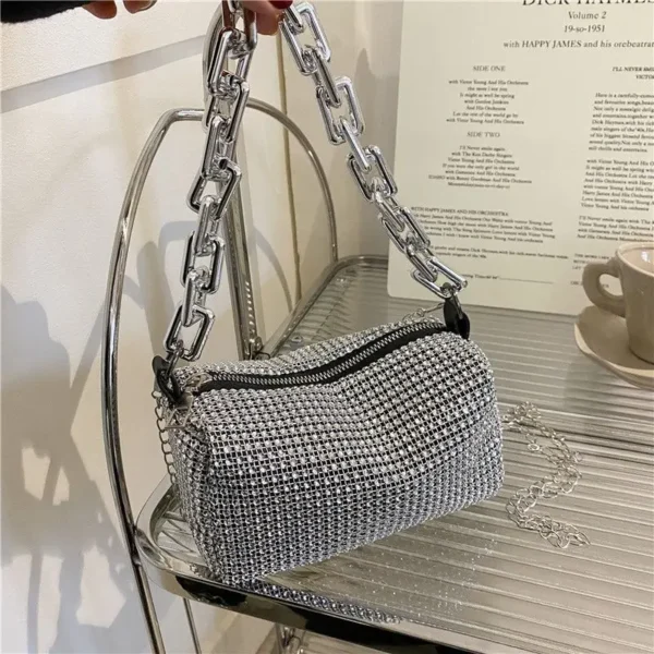 Allover Rhinestone Bucket Bag, Glitter Chain Prom Purse, Women's Mini Crossbody Bag (6.3*3.54) Inch - Image 3