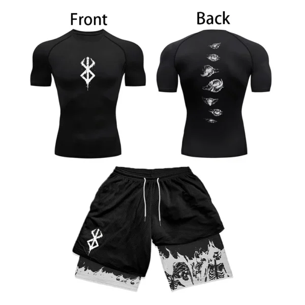 Anime 3D Printed Men's Compression Set short Sleeve Gym Top+Workout Shorts Quick Drying Breathble Athletics Rash Guard Set - Image 5