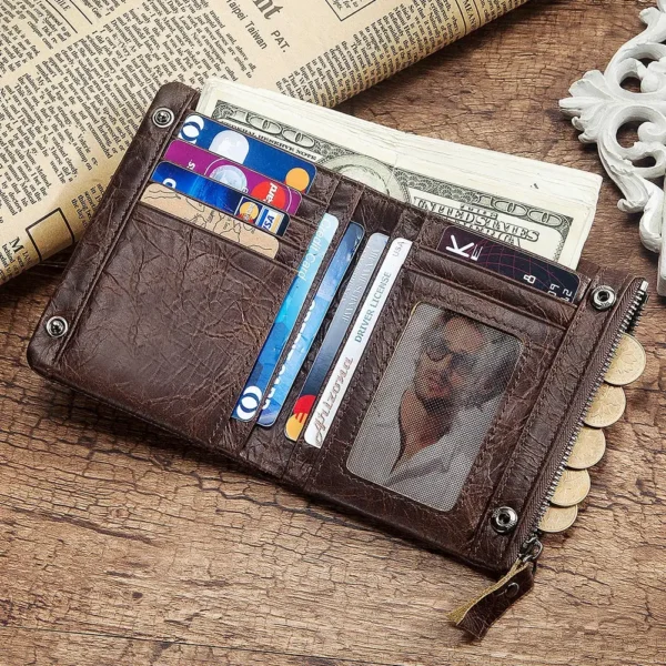 Top Quality Genuine Cow Leather Wallet Men Hasp Design Short Purse With Passport Photo Holder For Male Clutch Wallets Engraving - Image 5