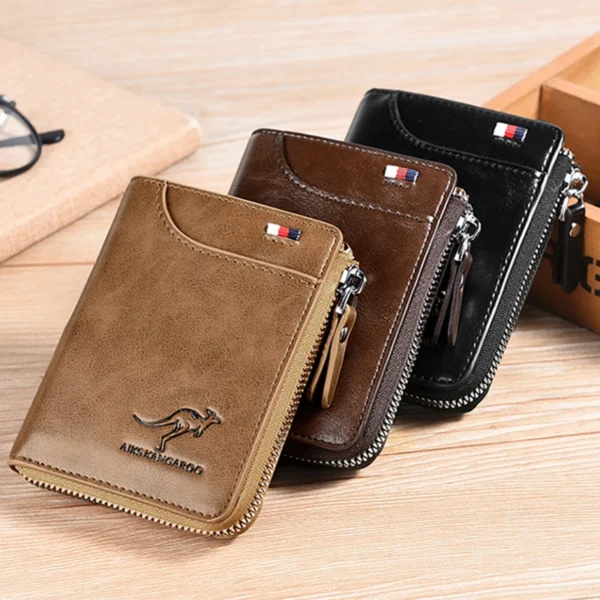 Mens Wallet Leather Business Card Holder Zipper Purse Luxury Wallets for Men RFID Protection Purses Carteira Masculina Luxury - Image 2