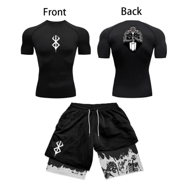 Anime 3D Printed Men's Compression Set short Sleeve Gym Top+Workout Shorts Quick Drying Breathble Athletics Rash Guard Set - Image 6