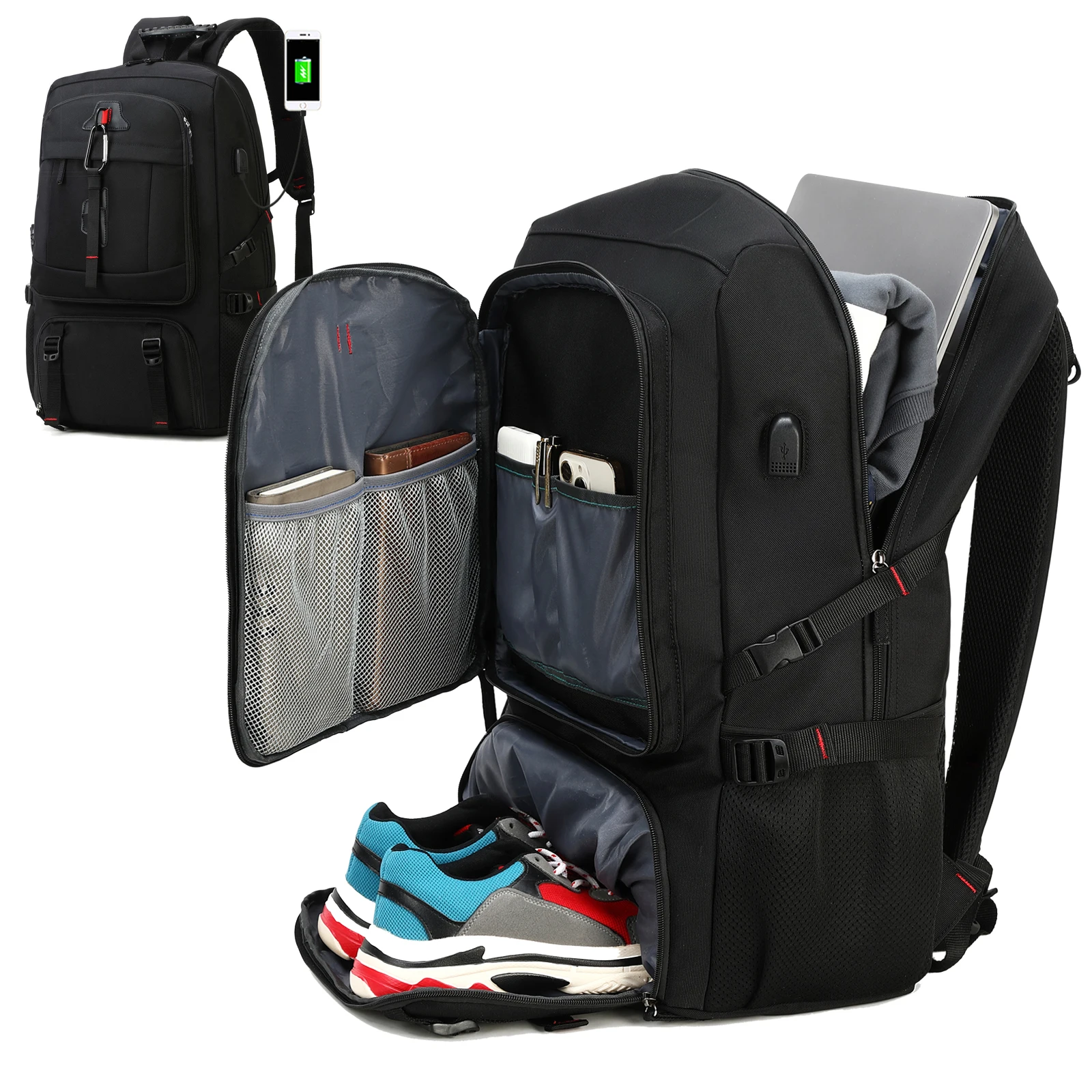 Outdoor backpack for travel, 50L waterproof camping backpack for women and men, backpack with shoe compartment - Image 4
