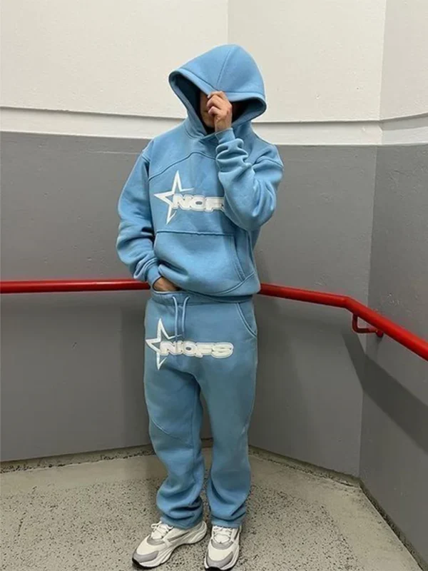Trendy Kangaroo Pocket Hoodie And Sweatpants 2 Piece Set For Man Casual Letter Printed Outfits 2024 Elastic Waist Pants Suit - Image 3