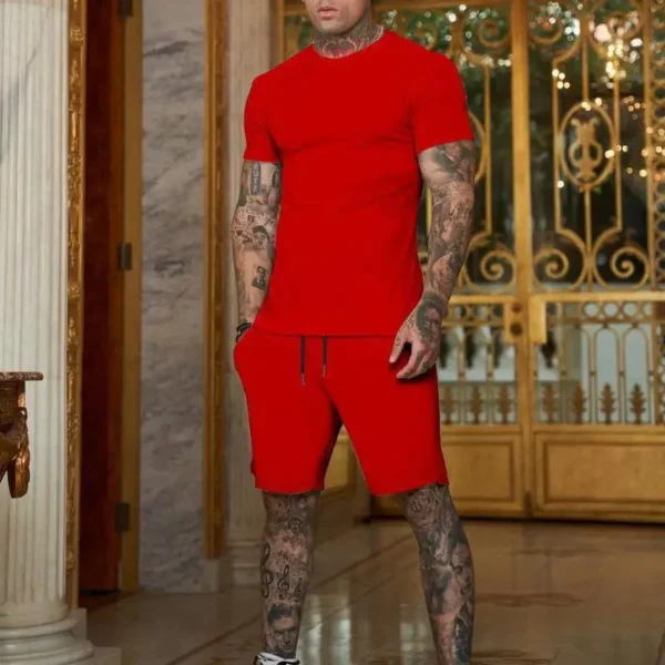 2024 Fashionable and casual summer outdoor sports suit men's breathable T-shirt shorts casual and fashionable two-piece set - Image 4