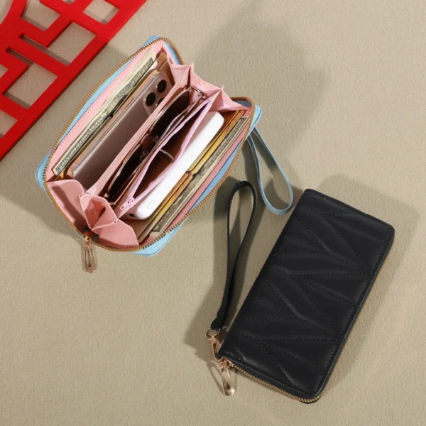 Fashion Quilted Long Wallet For Women, Zipper Around Clutch Coin Purse, Multi Card Slots Mobile Phone Bag - Image 4