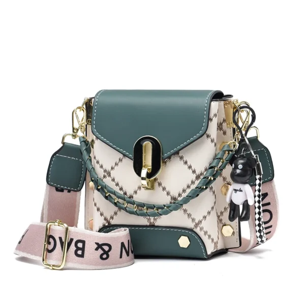 Mini Studded Decor Crossbody Bag, Argyle Embroidery Mobile Phone Purse, Trendy Chain Decor Handbag For Women - Image 2