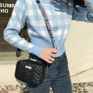 Wave Embroidery Square Bag Shoulder Strap With Printed Large Capacity Shoulder Crossbody Bag for Women