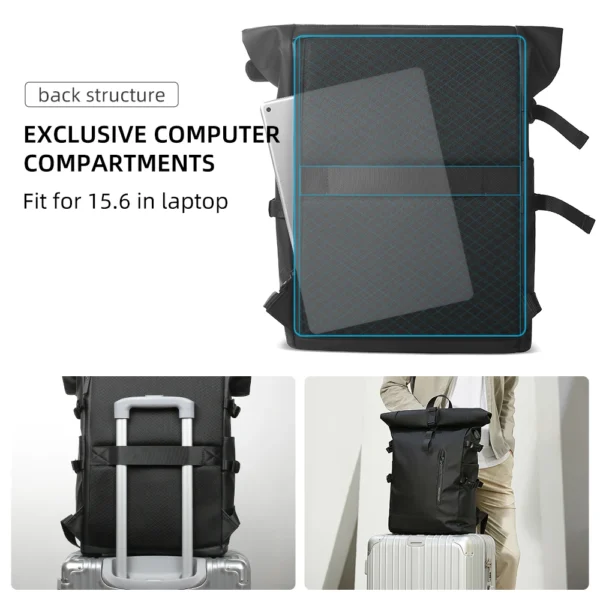 HK Expandable Travel Backpack Men Large Capacity Waterproof 15.6” Laptop Bag Hiking Rucksack Cycling Daypack Bag with USB Port - Image 2