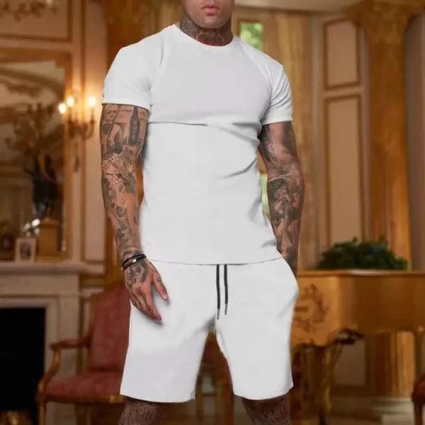 2024 Fashionable and casual summer outdoor sports suit men's breathable T-shirt shorts casual and fashionable two-piece set - Image 3