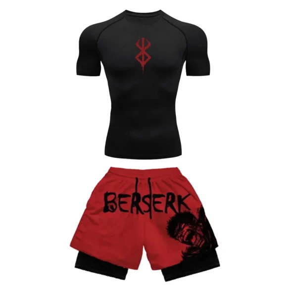 Anime 3D Printed Men's Compression Set short Sleeve Gym Top+Workout Shorts Quick Drying Breathble Athletics Rash Guard Set - Image 4