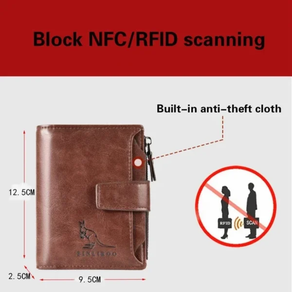 Men's Coin Purse Wallet Fashion RFID Blocking Man Leather Wallet Zipper Business Card Holder ID Money Bag Wallet Male - Image 5