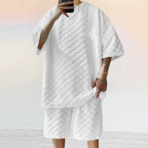 T-shirts For Men's Leisure Sports T-shirt Shorts Korean Personality Fashion Checkered Oversized Two-piece Set Boutique Clothing