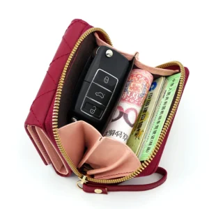 Women's Wallet Tri Fold Card Bag PU Multi Objects Pocket Short Fashion Embroidered Love Pattern Korean Minimalist New 2023