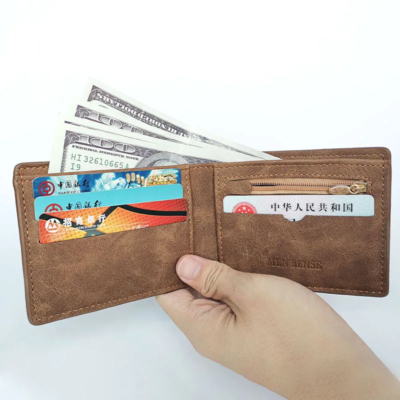 New Retro Men Leather Wallets Small Money Purses Design Dollar Price Top Men Thin Wallet With Coin Bag Zipper - Image 6