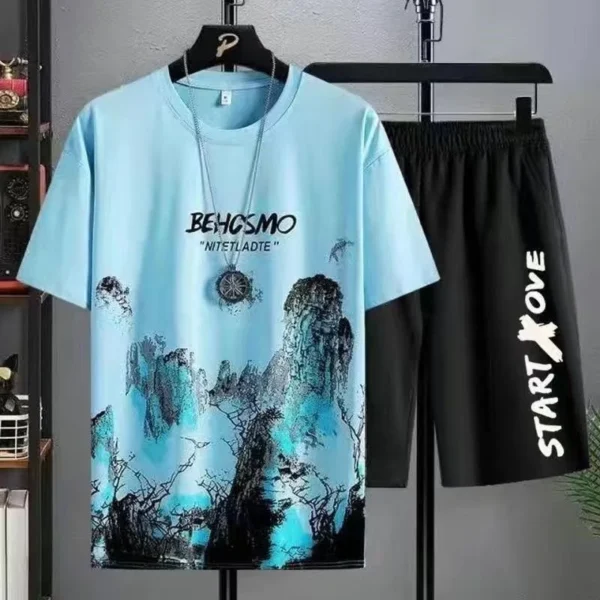 2024 Summer leisure Men set Manga Graffiti Tees T-shirt+shorts 2-piece Comfortable and breathable for men Top Print Tshirts sets - Image 2