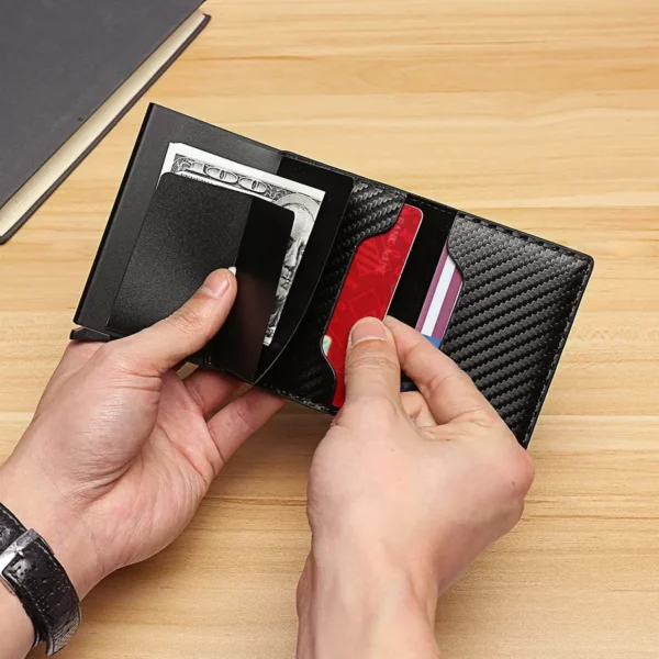 Carbon Fiber Slim Aluminum Men Wallet ID Credit Card Holder Mini RFID Wallet Automatic Pop up Bank Card Case Black Vallet 2024 - Image 4