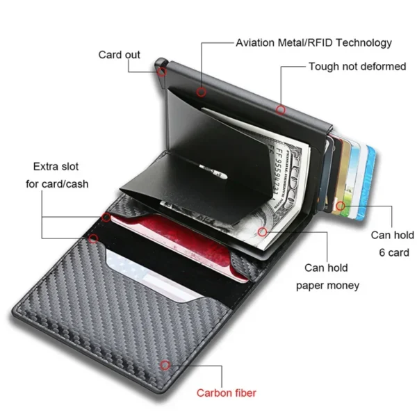 Carbon Fiber Slim Aluminum Men Wallet ID Credit Card Holder Mini RFID Wallet Automatic Pop up Bank Card Case Black Vallet 2024 - Image 3