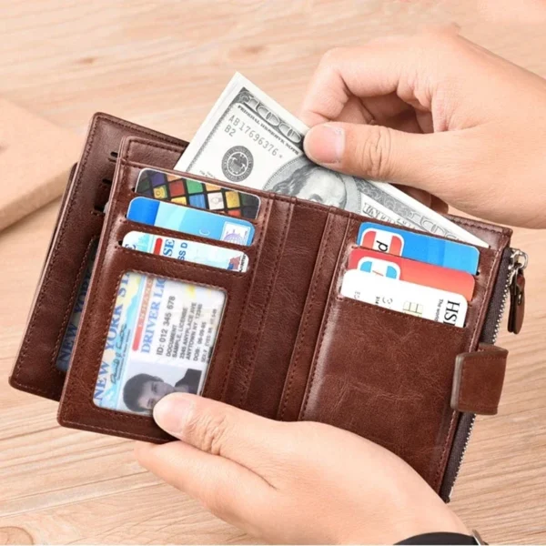 Men's Coin Purse Wallet Fashion RFID Blocking Man Leather Wallet Zipper Business Card Holder ID Money Bag Wallet Male - Image 3