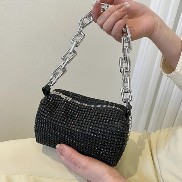Allover Rhinestone Bucket Bag, Glitter Chain Prom Purse, Women's Mini Crossbody Bag (6.3*3.54) Inch - Image 5