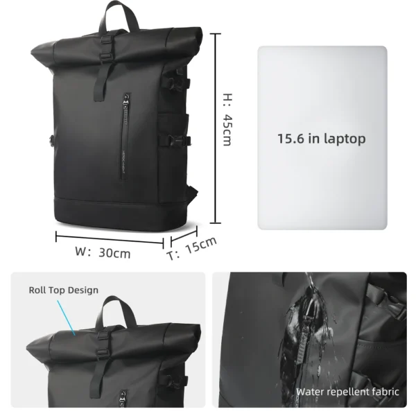 HK Expandable Travel Backpack Men Large Capacity Waterproof 15.6” Laptop Bag Hiking Rucksack Cycling Daypack Bag with USB Port - Image 6