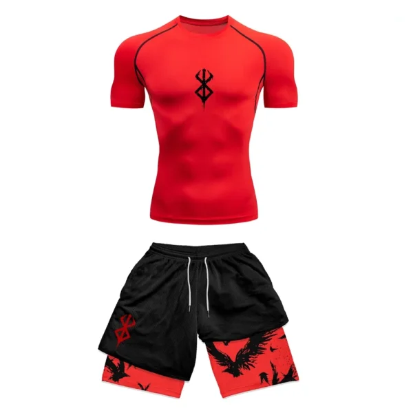 Anime 3D Printed Men's Compression Set short Sleeve Gym Top+Workout Shorts Quick Drying Breathble Athletics Rash Guard Set - Image 3