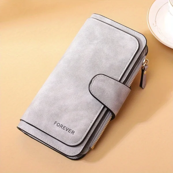 Women Wallet Frosted Leather Long Vintage Female Clutch Bag Credit Card Holder Ladies Zip Purse Phone Bag Money Clip - Image 2